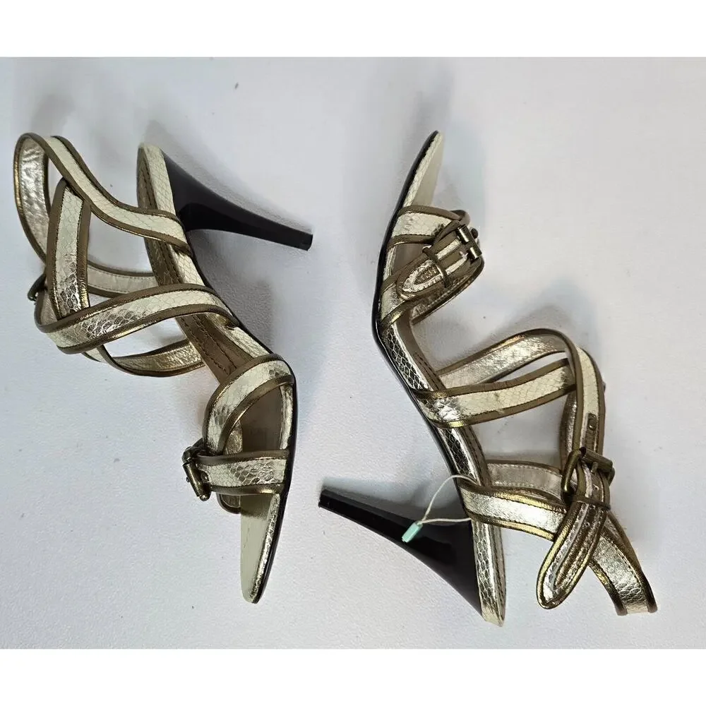 Women's shoes CafèNOIR EU 40 (US 9) Sandals Heels gold/bronze trim leather NEW